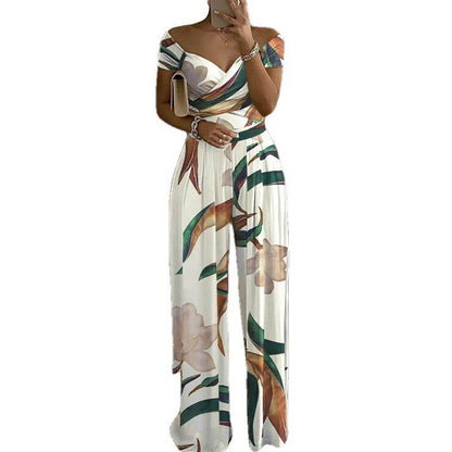 Elegant Off-Shoulder Floral Jumpsuit Stylish High-Waisted Pants