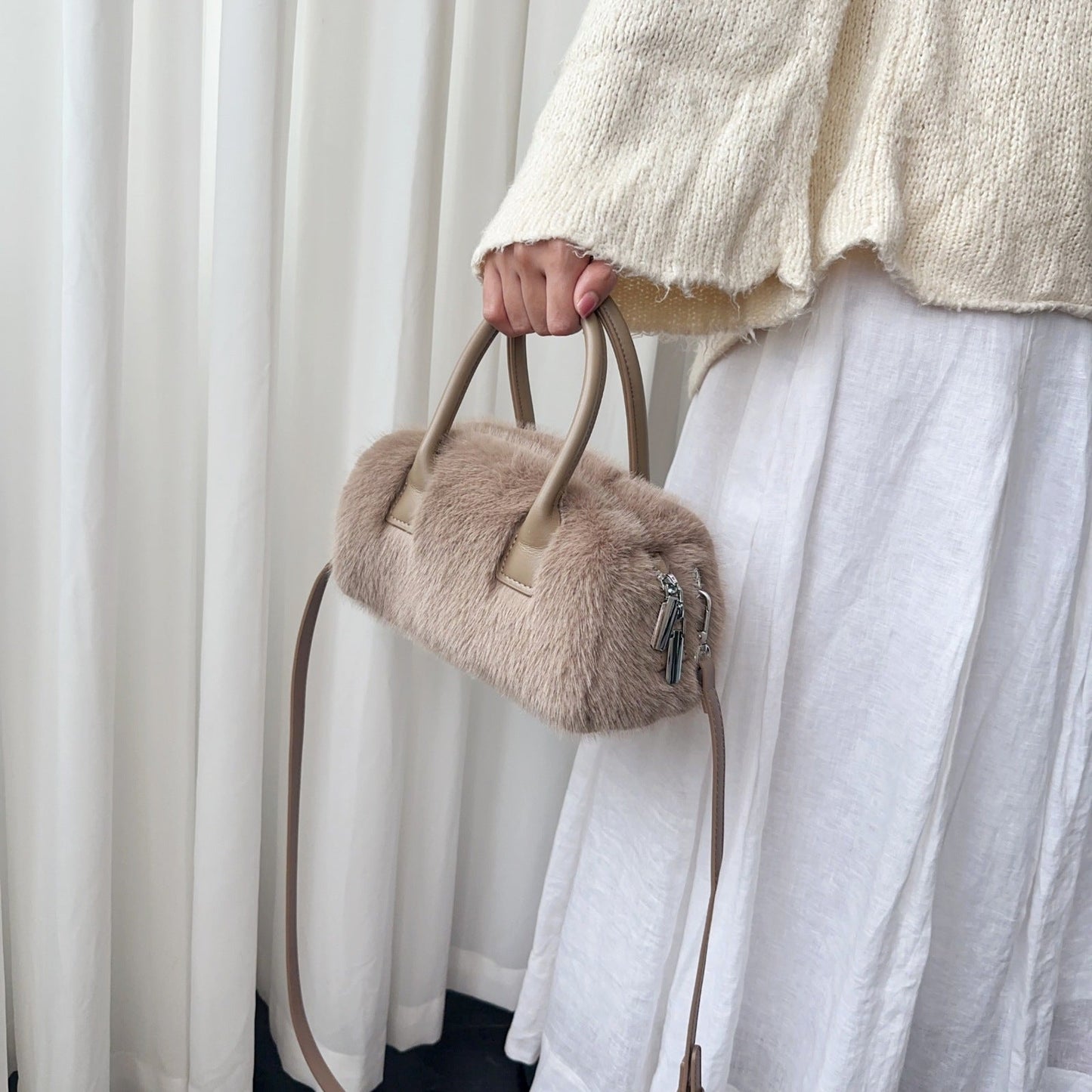 Vintage Winter Furry Faux Fur Tote Bag