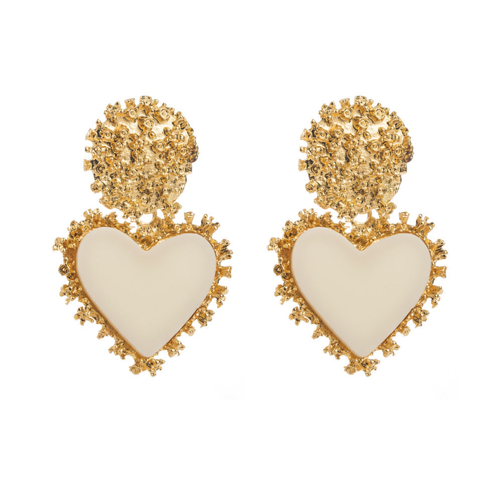 Vintage Heart Shaped Earrings Alloy Resin Pendant Jewelry