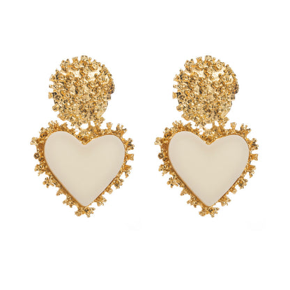 Vintage Heart Shaped Earrings Alloy Resin Pendant Jewelry