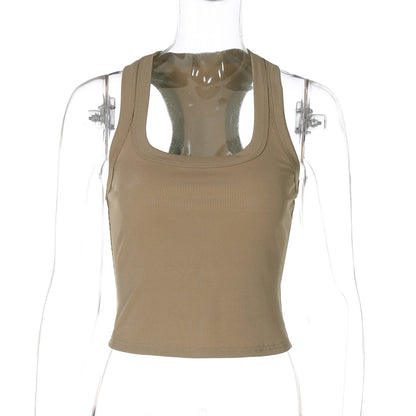 Solid Color Fitted Crop Top with U-Neck