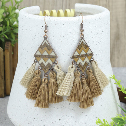 Trendy Vintage Boho Tassel Earrings Alloy Drop Dangle Jewelry Set
