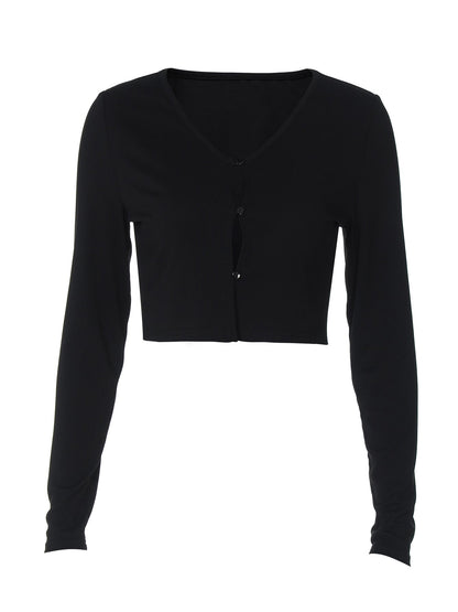 Fashionable Sexy Cardigan Button Crop Long Sleeve T-Shirt