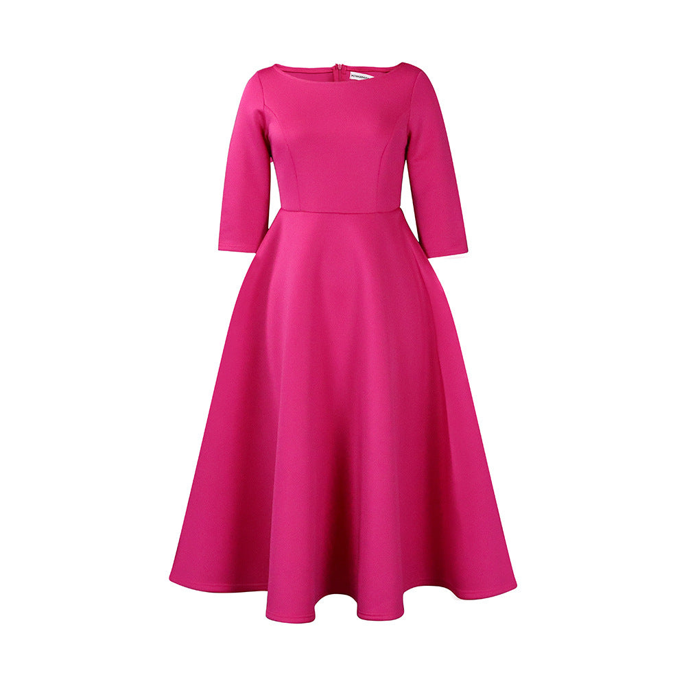 Elegant Solid Color A-Line Dress Polyester Blend