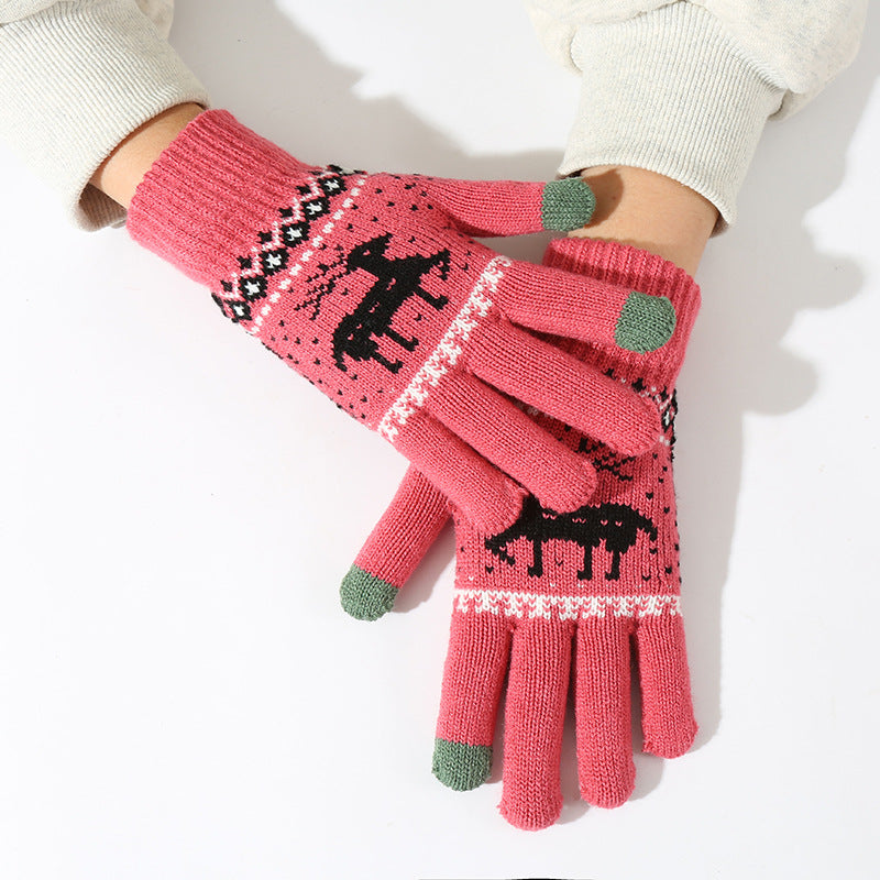 Touch Screen Cute Deer Fleece Lined Thermal Gloves for Men and Women
