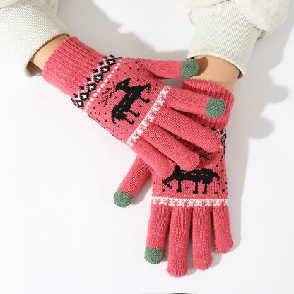 Touch Screen Cute Deer Fleece Lined Thermal Gloves for Men and Women