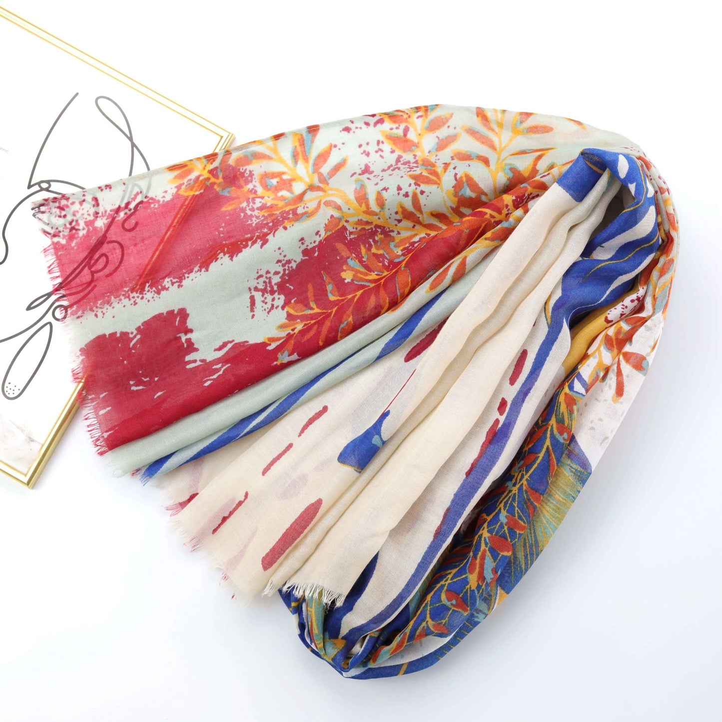 Printed Silk Scarf, Fringed Spring And Summer Scarf, Shawl