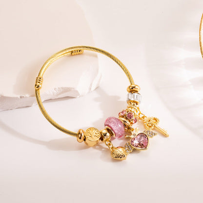 Diy Beaded Bracelet with Angel Wings Heart Pendant Adjustable Owl Charm for Women