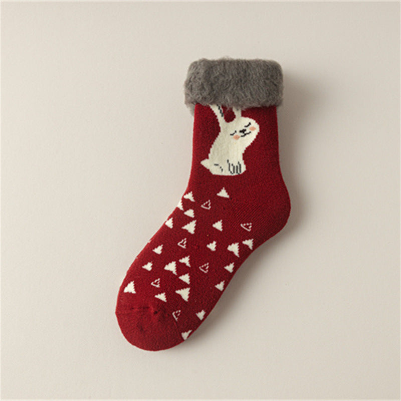 Christmas Reindeer Winter Fuzzy Crew Socks