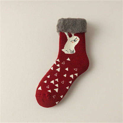 Christmas Reindeer Winter Fuzzy Crew Socks