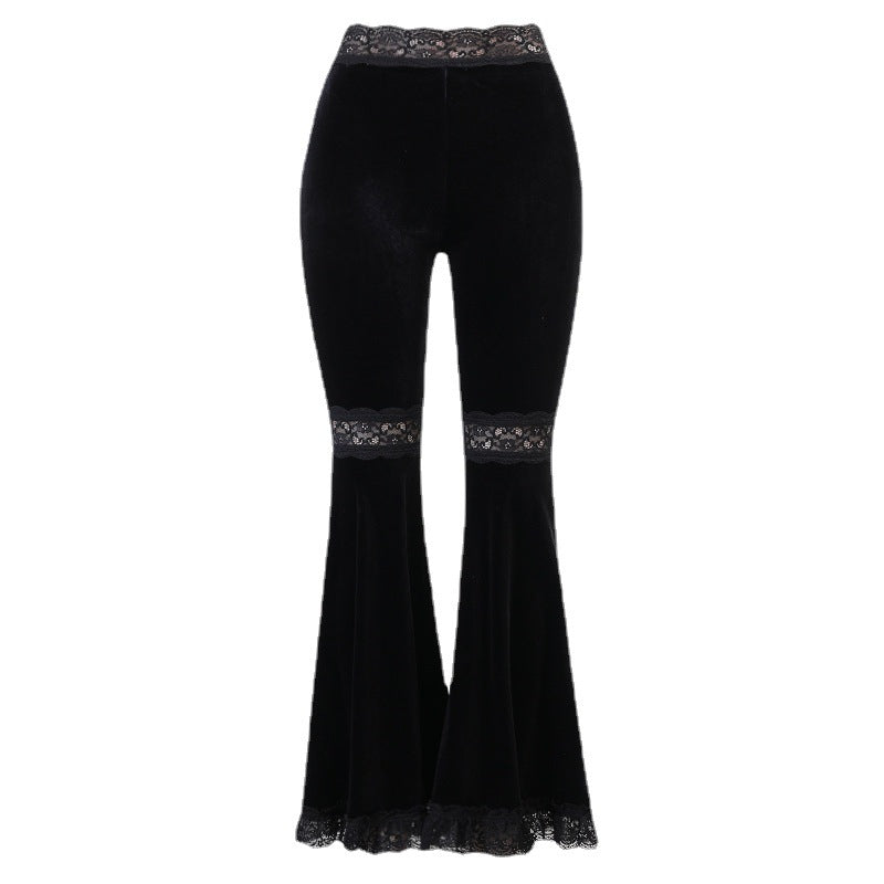 High-Waisted Lace Panel Flared Pants for Women