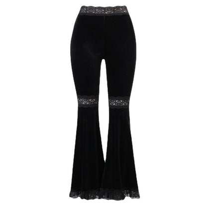 High-Waisted Lace Panel Flared Pants for Women