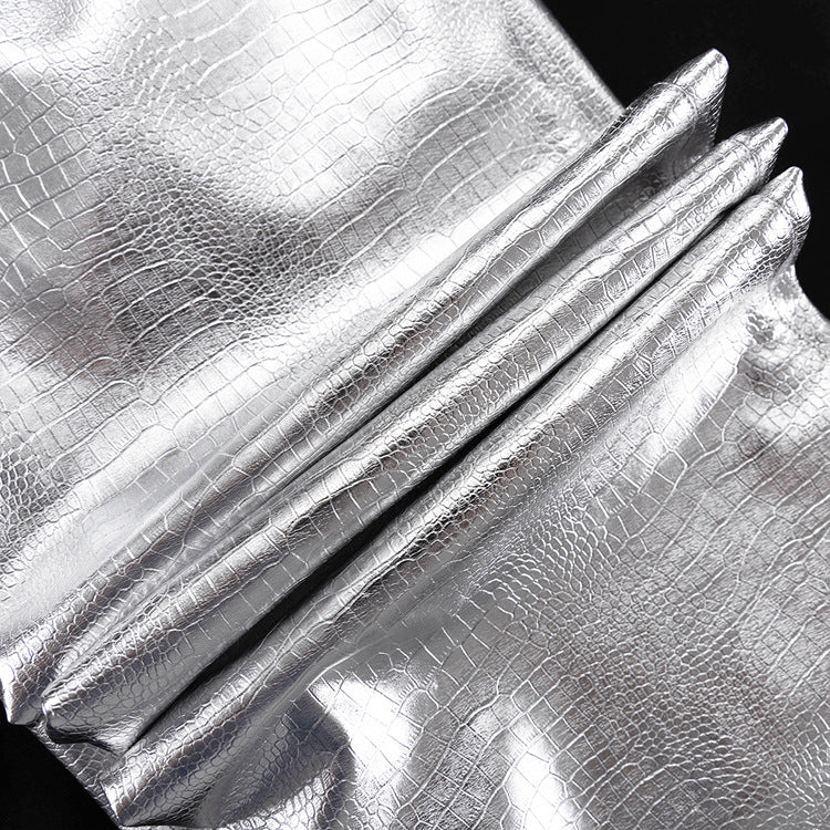 Trendy Silver PU Leather High-Waisted Straight Pants for Women