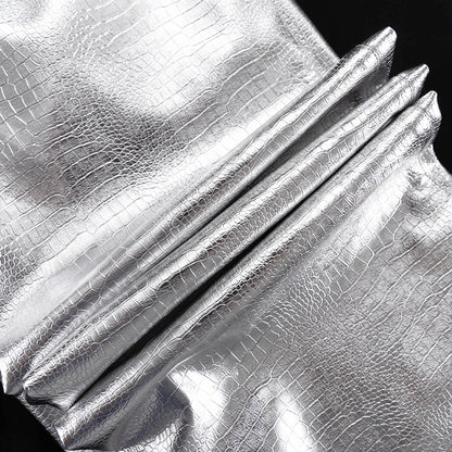 Trendy Silver PU Leather High-Waisted Straight Pants for Women