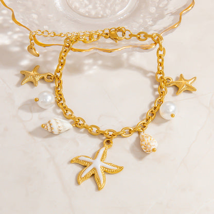Stainless Steel Pearl Bracelet Trendy Ocean Vacation Jewelry