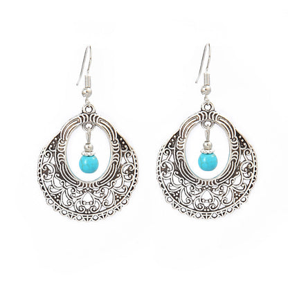 Simple Tribal Flower Teardrop Circle Turquoise Earring Set