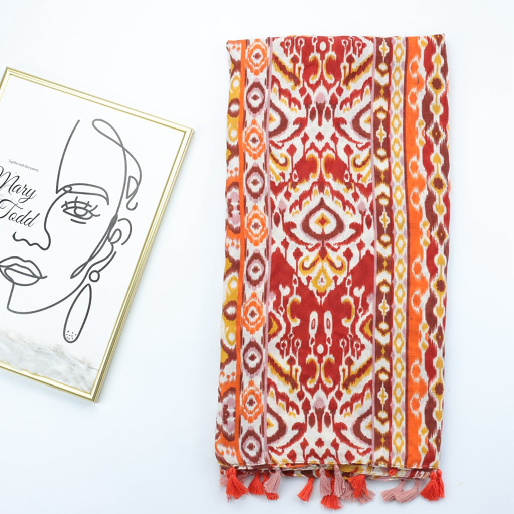 Ethnic Style Print Silk Scarf Satin Simple Ladies Long Scarf Spring And Summer Scarf Shawl
