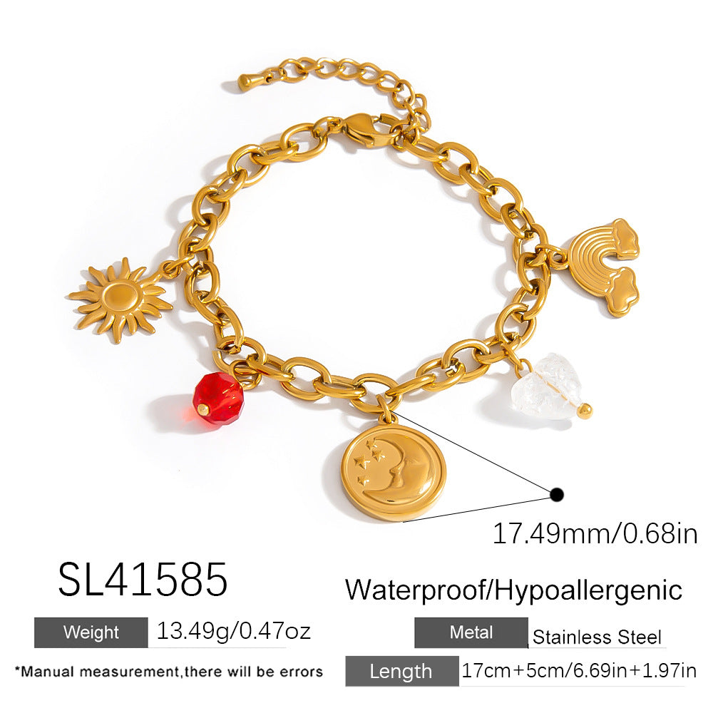 High-End Stainless Steel DIY Bracelet with Sun and Moon Charm