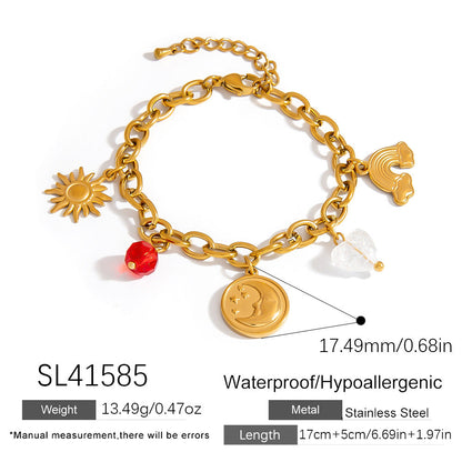 High-End Stainless Steel DIY Bracelet with Sun and Moon Charm