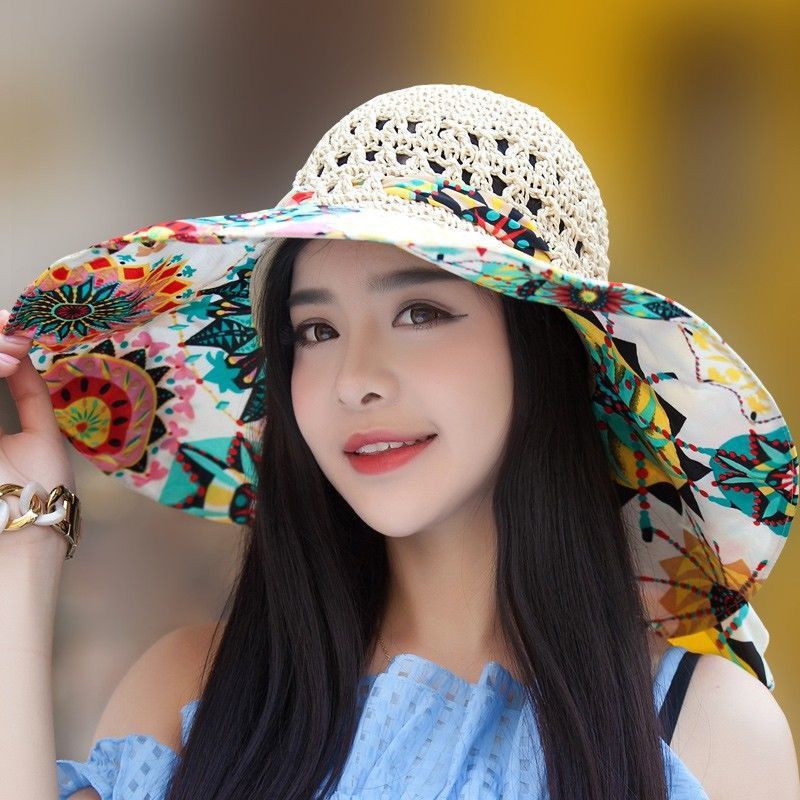 Hat Women'S New National Style Big Eaves Sun Protection Hat Uv Fisherman Hat Straw Hat