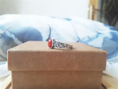 S925 Silver Plated Hollow Pattern Agate Ring With Imperial Ancient Style, National Style, Retro Style Ring