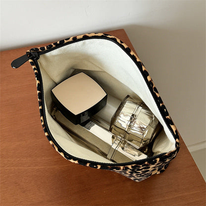 Leopard Print Color Block Portable Cosmetic Bag