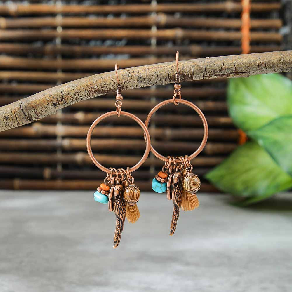 Bohemian Dreamcatcher Tassel Earrings and Wooden Necklace Set