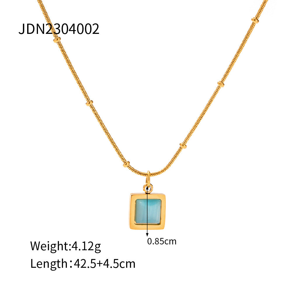 Blue Gemstone Square Necklace
