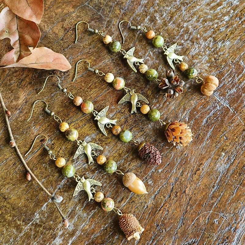 Handmade Vintage-Inspired Earrings with Natural Stone