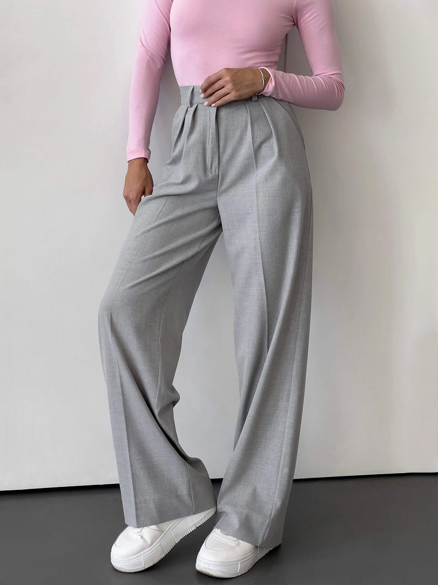 Women's High Waist Wide Leg Trousers Stylish Casual Suit Pants
