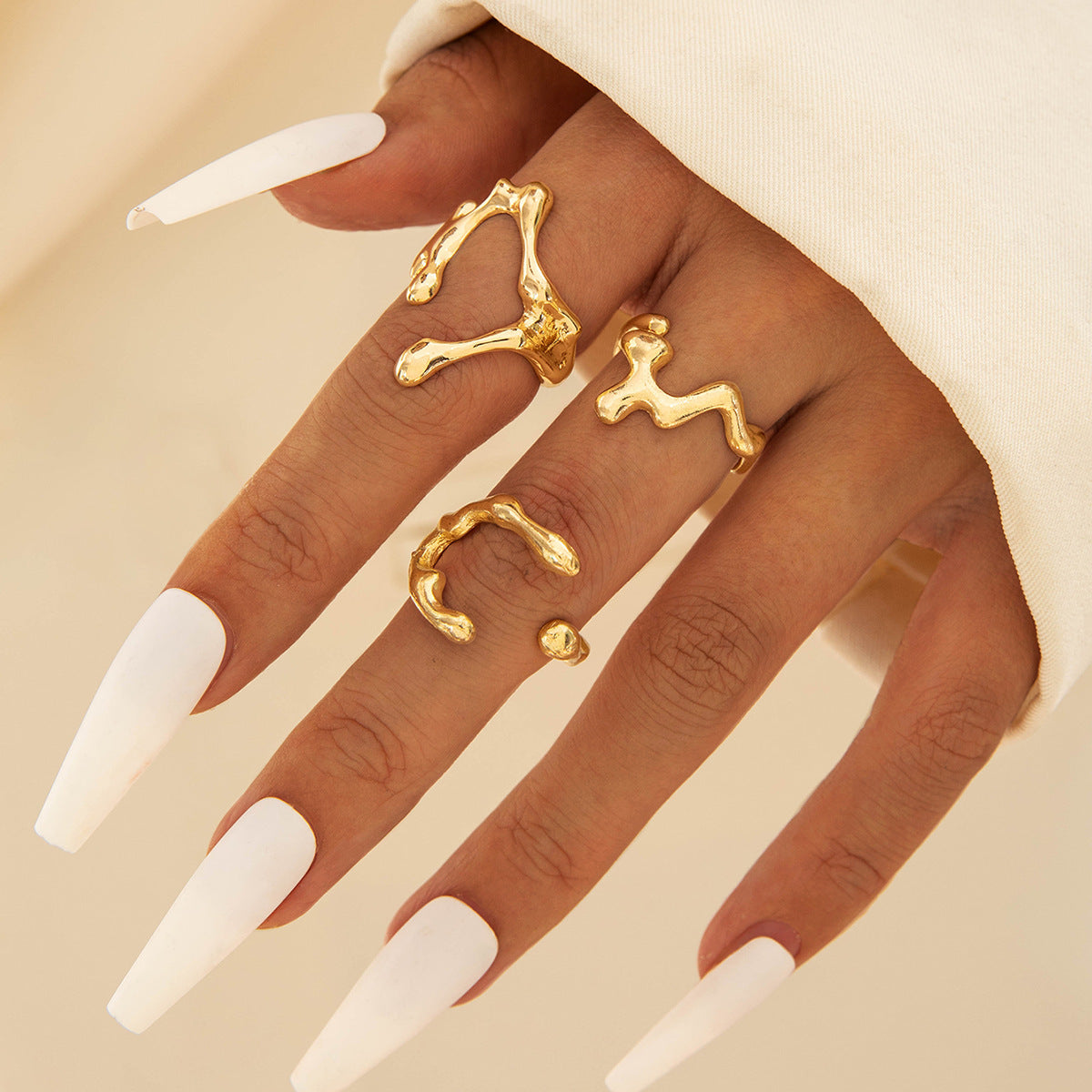 Trendy Vintage Statement Geometric Open Joint Ring Set