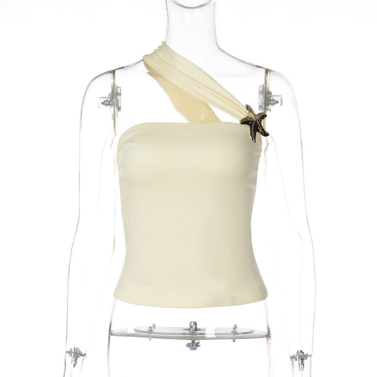 Trendy Women's One-Shoulder Top With Golden Button Detail