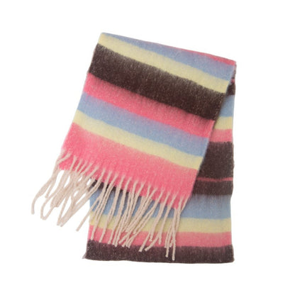 Winter Striped Warm Tassel Thick Scarf