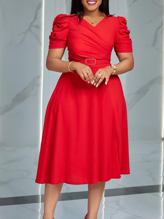 Elegant V-Neck Ruffle Maxi Dress With Belt