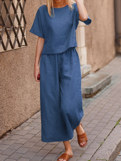 New Linen Casual Loose Solid Color Suit Two-Piece Set