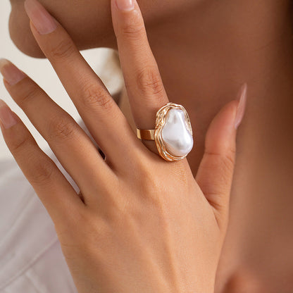 Baroque-Inspired Irregular Pearl Open Ring Elegant Geometric Jewelry