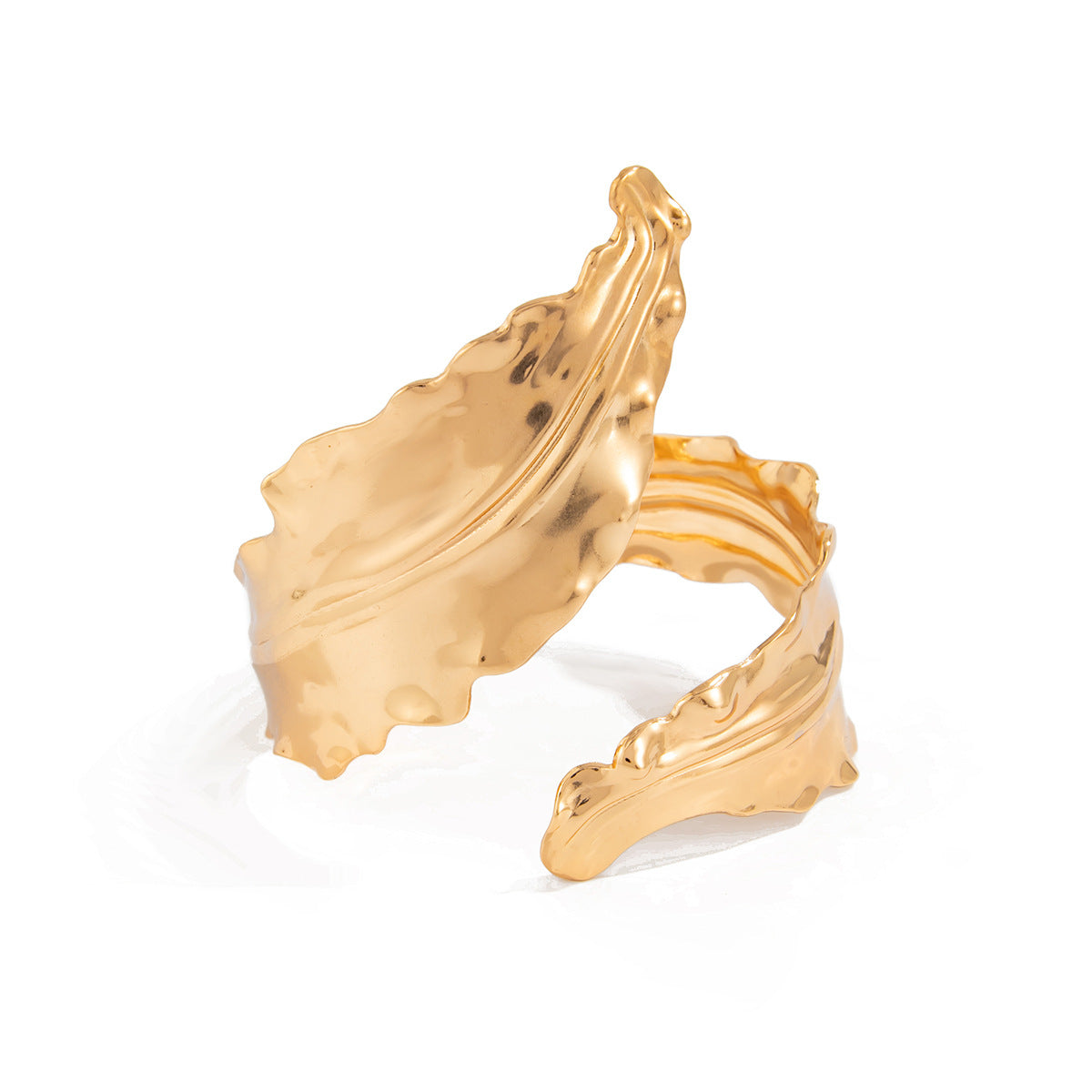 Metal Leaf Design Open Bangle Bracelet for Women