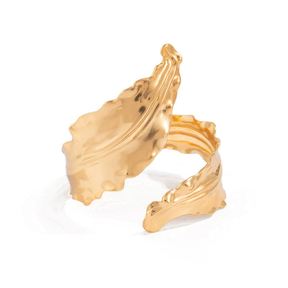 Metal Leaf Design Open Bangle Bracelet for Women