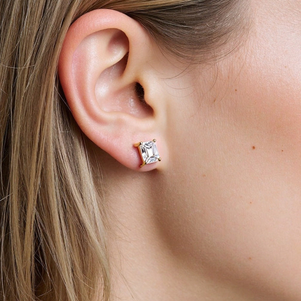 Geometric Diamond Stud Earrings 925 Sterling Silver Lightweight Luxury