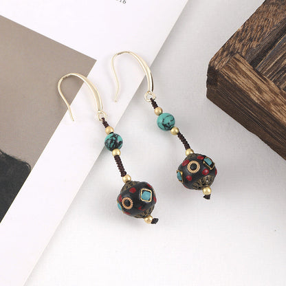 Bohemian Nepal Pearl-Tibetan Earrings Retro Turquoise Classic Personality Elegant Accessories Earrings