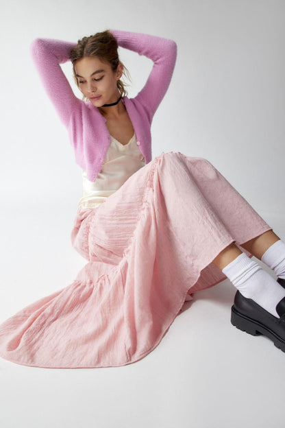 Chic Splice Pleated Lace Maxi Skirt