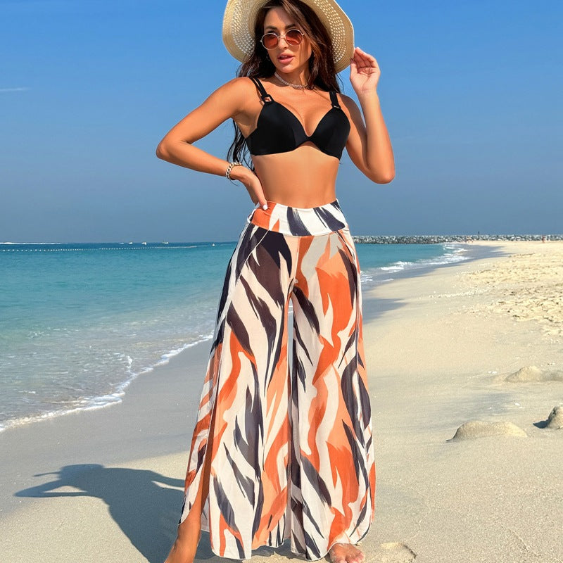 Women'S Bikini Set With Printed Pants - Polyester Fabric