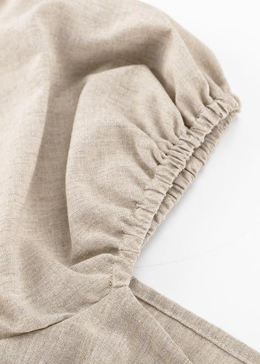 Linen Maxi Dress With Puff Sleeves And Square Neckline