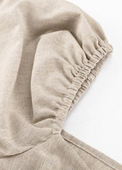 Linen Maxi Dress With Puff Sleeves And Square Neckline