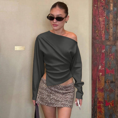 Chic Asymmetrical Long Sleeve T-Shirt with Split Hem