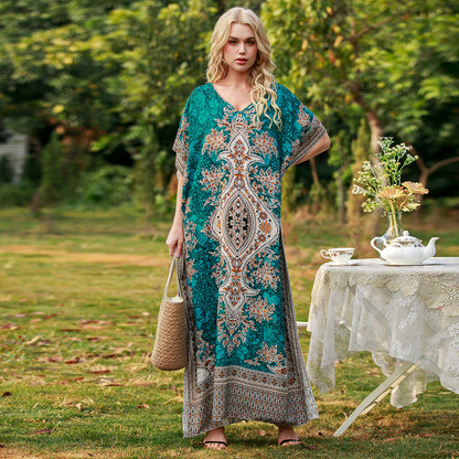 New Women'S Printed Skirt Middle Eastern Large Loose Robe Beach Resort Dress