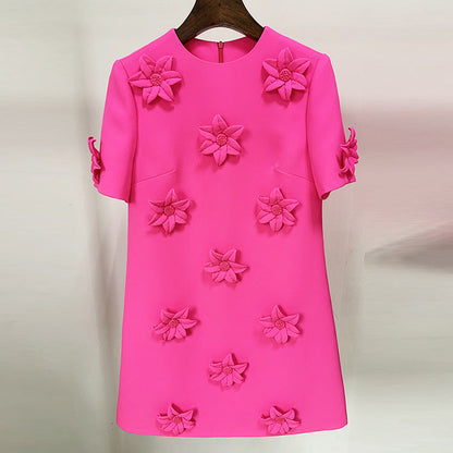 Floral Short Sleeve Dress Cotton Blend Casual Style
