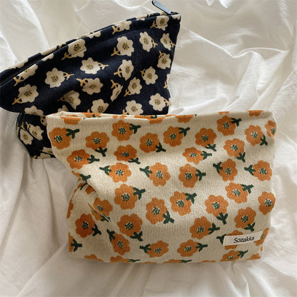 Corduroy Flower Jacquard Simple Make Up Bag
