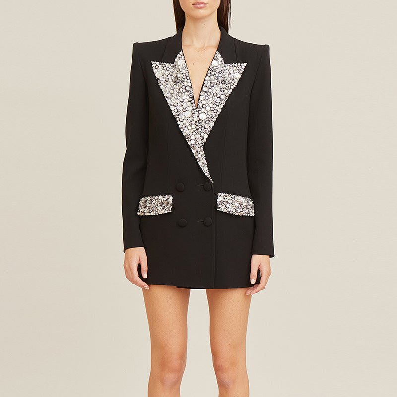 Wool Blend Blazer Elegant Chic Mid-Length Jacket