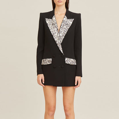 Wool Blend Blazer Elegant Chic Mid-Length Jacket